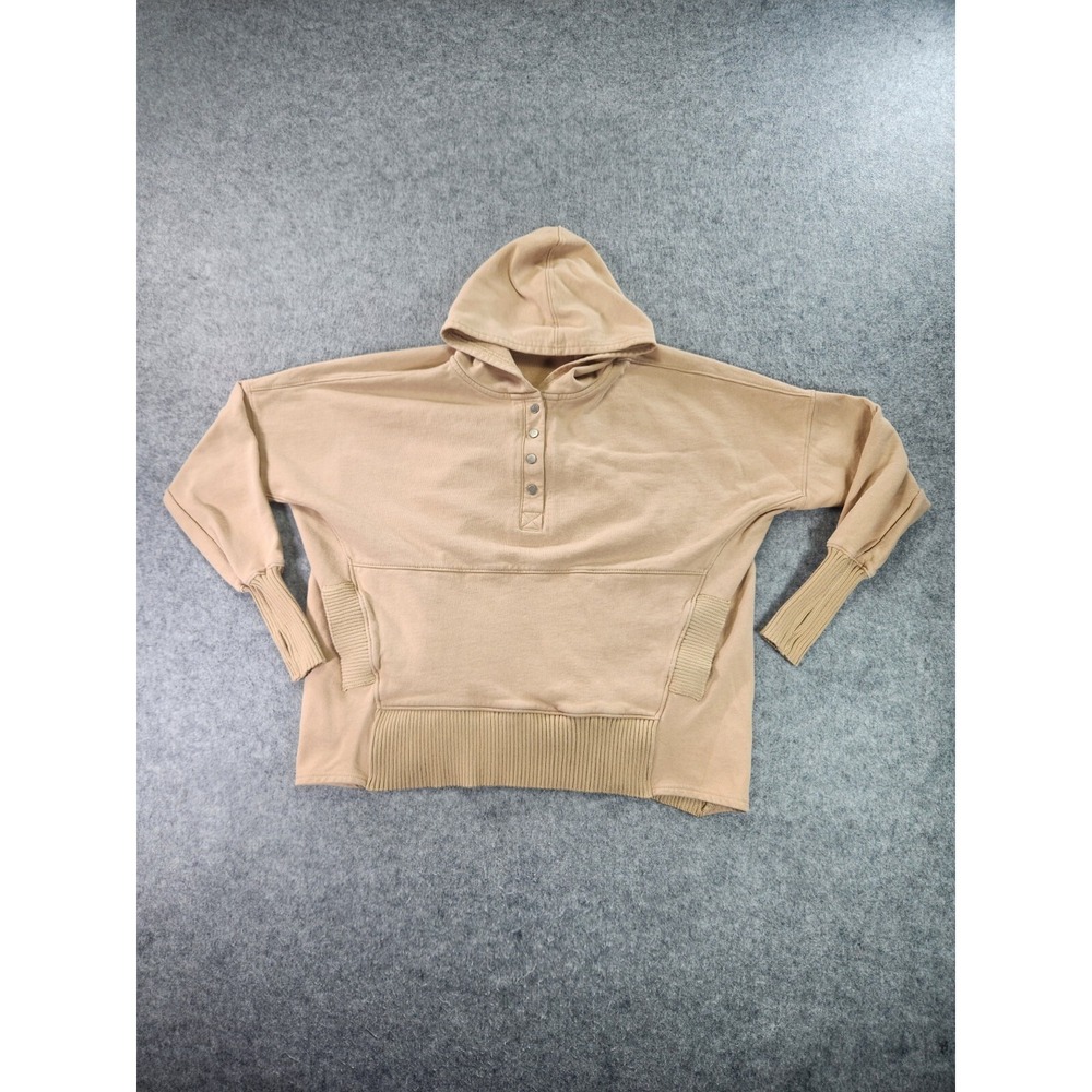 Bucket List Hoodie Womens Large Beige Pullover Snap‎ Thumb Holes Sweatshirt